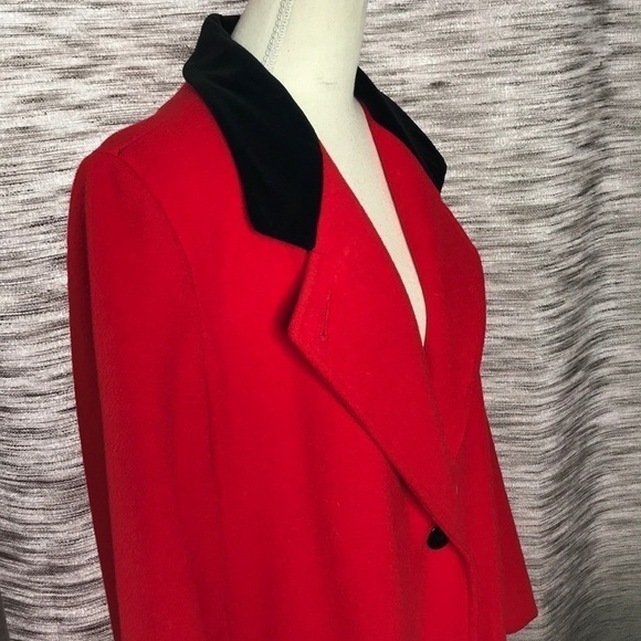 PROJECTIONS LTD WOOL RED TRENCHCOAT LARGE - Picture 4 of 11